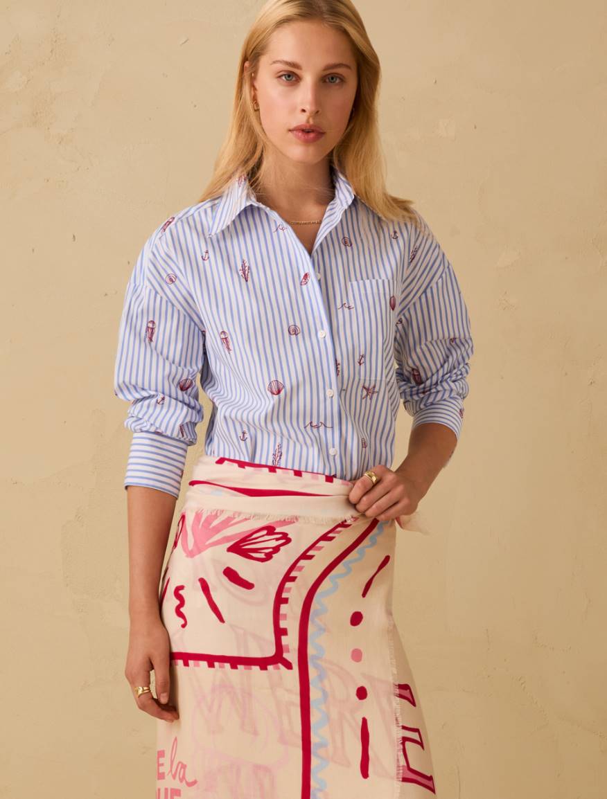 Poplin shirt with embroidery - LIGHT BLUE - Pennyblack