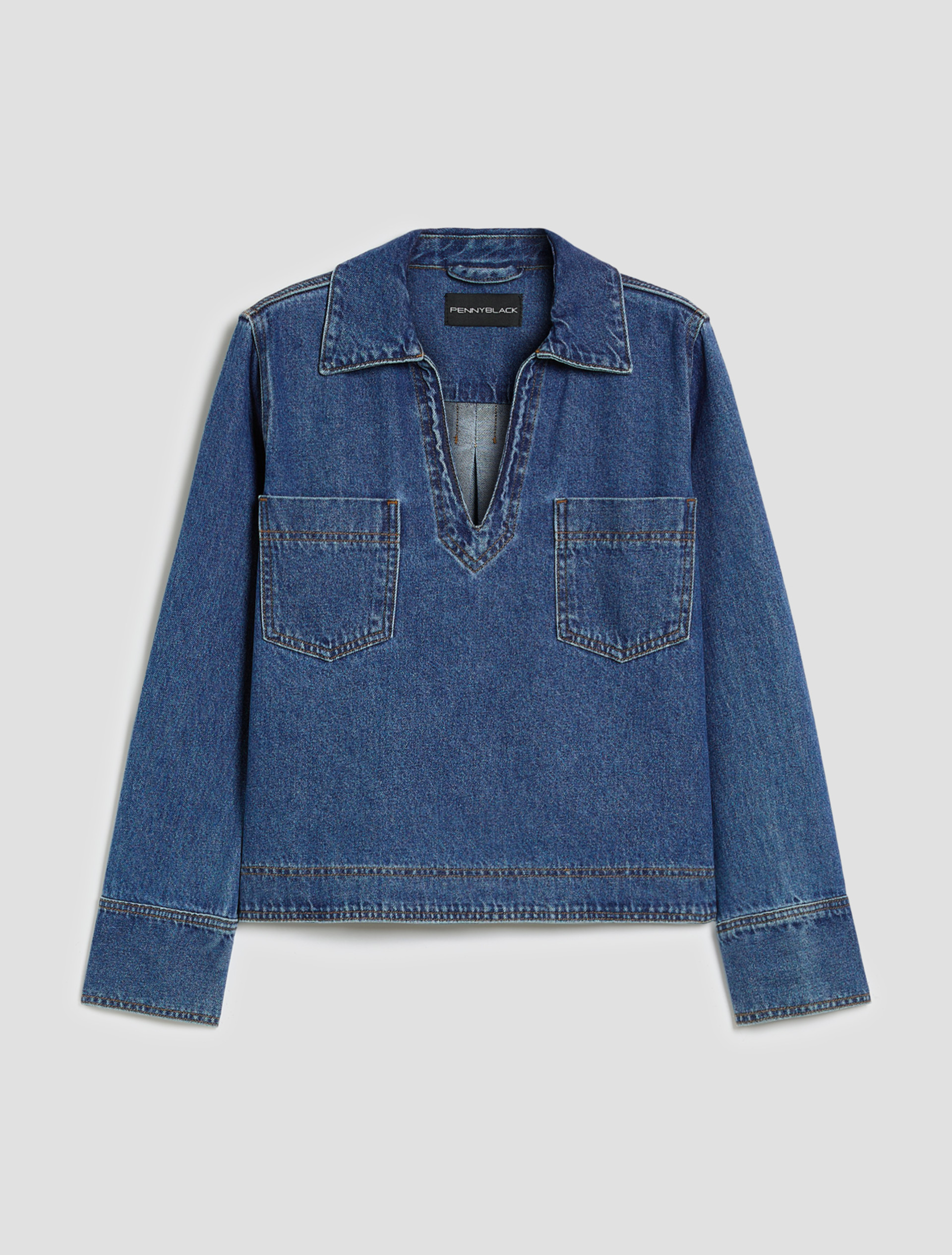 Boxy-cut denim blouse - NAVY - pennyblack