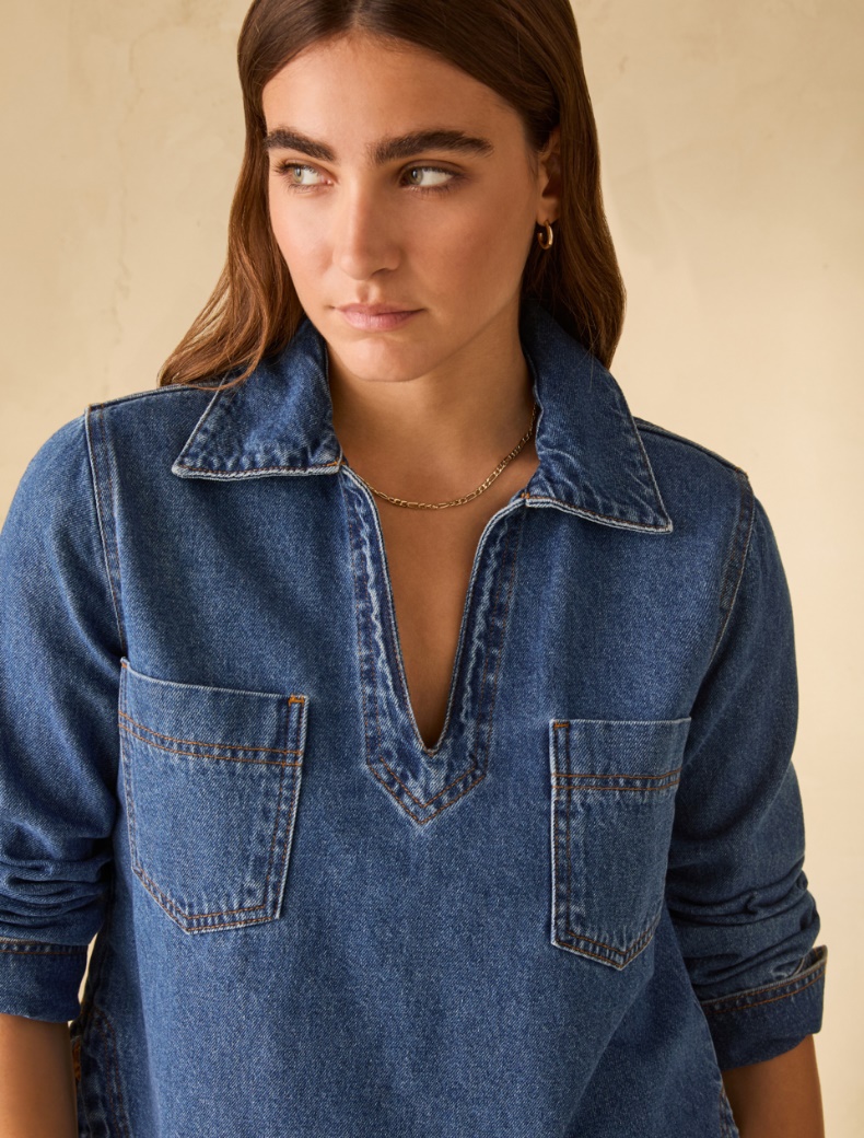 Boxy-cut denim blouse - NAVY - pennyblack