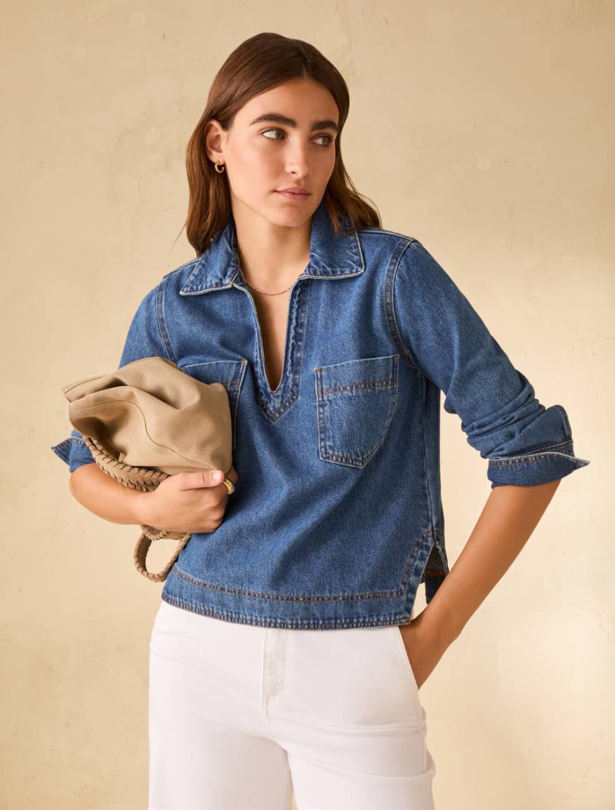 Boxy-cut denim blouse - NAVY - Pennyblack