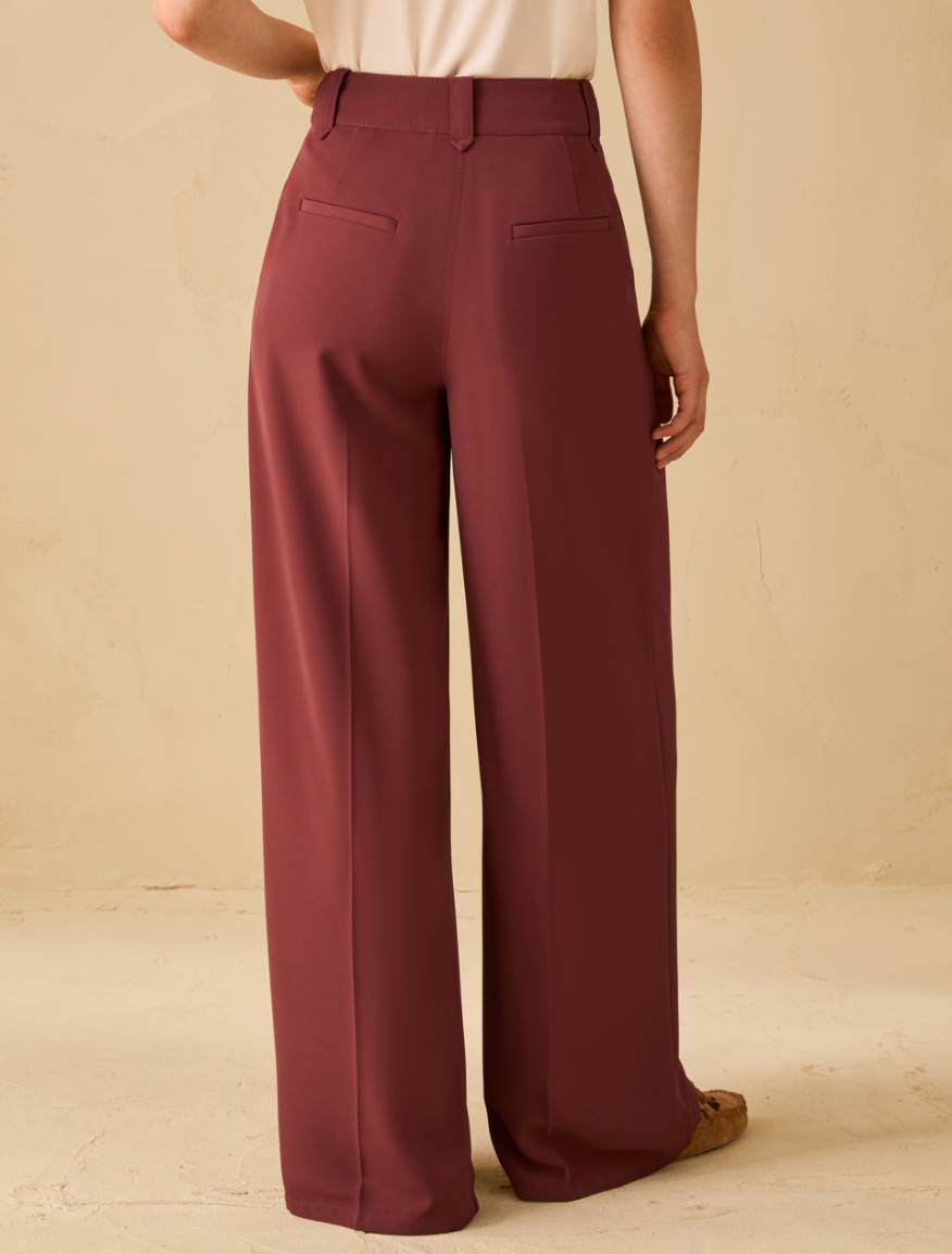 Flowing fabric wide-leg trousers - BORDEAUX - Pennyblack - 3
