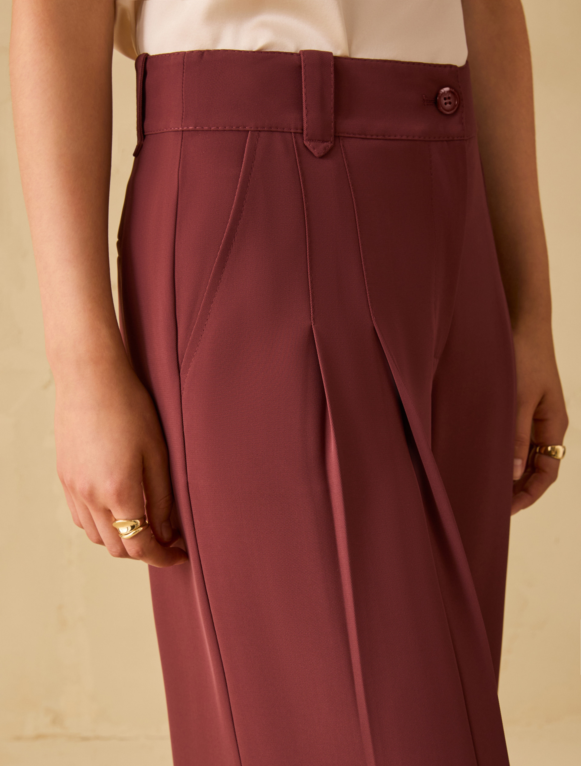 Flowing fabric wide-leg trousers - BORDEAUX - pennyblack