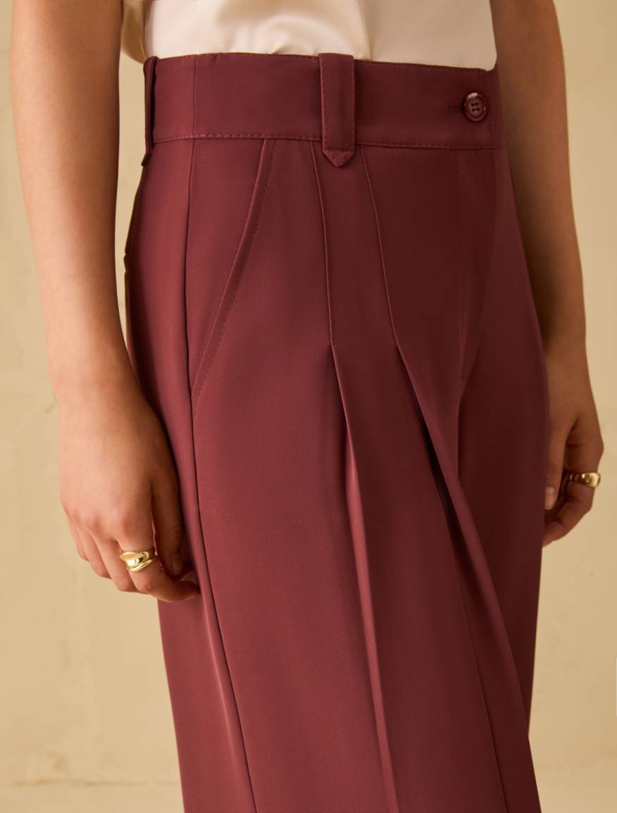 Flowing fabric wide-leg trousers - BORDEAUX - Pennyblack - 4
