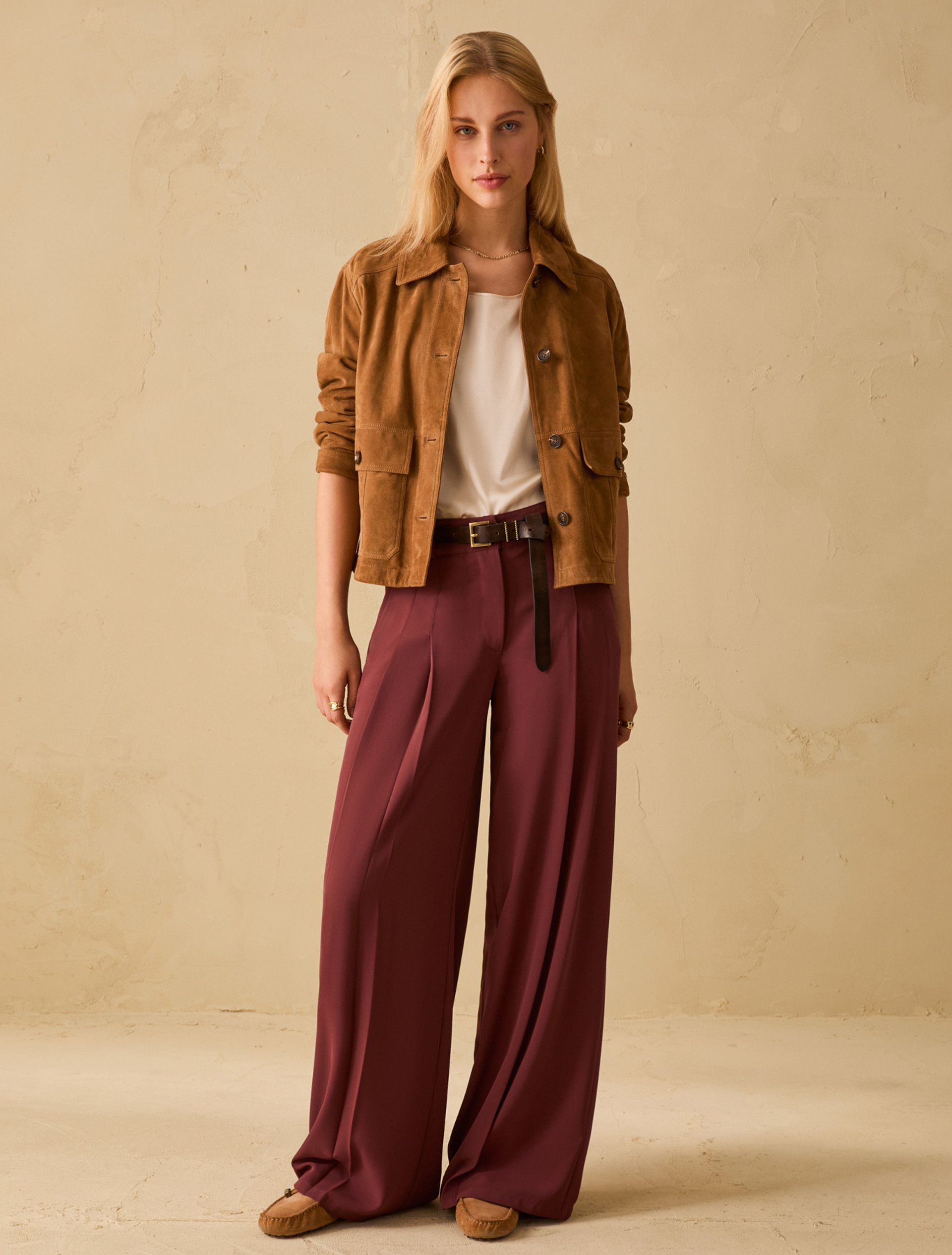Flowing fabric wide-leg trousers - BORDEAUX - pennyblack