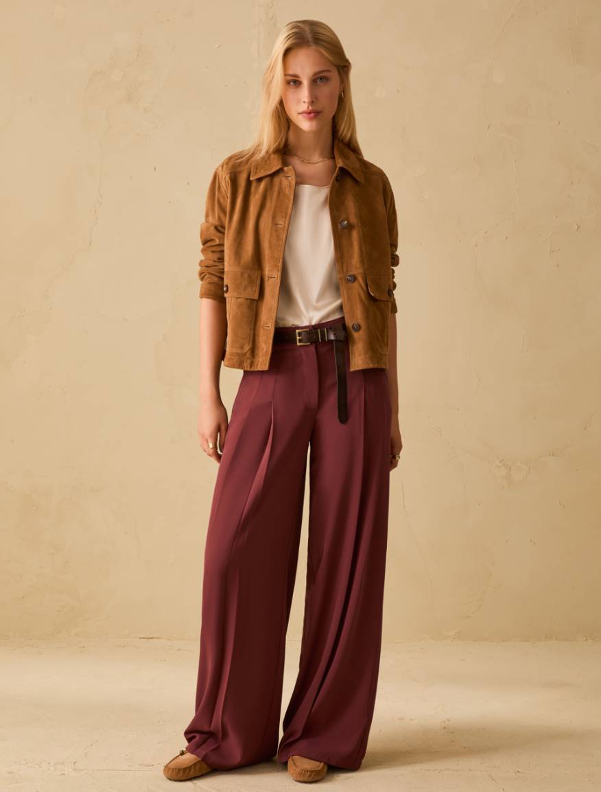 Flowing fabric wide-leg trousers - BORDEAUX - Pennyblack