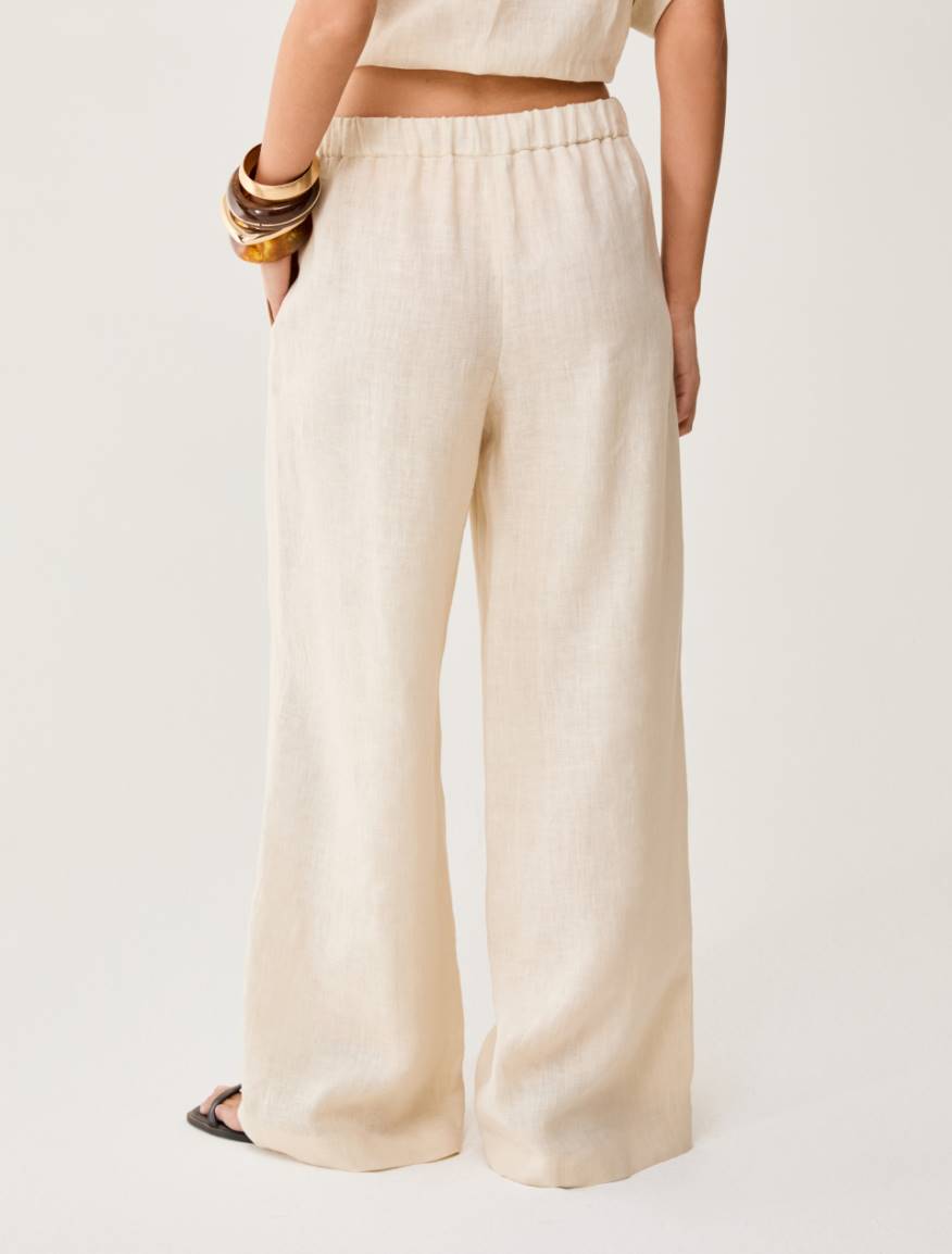 Wide-fit pure linen trousers - ECRU - Pennyblack - 3