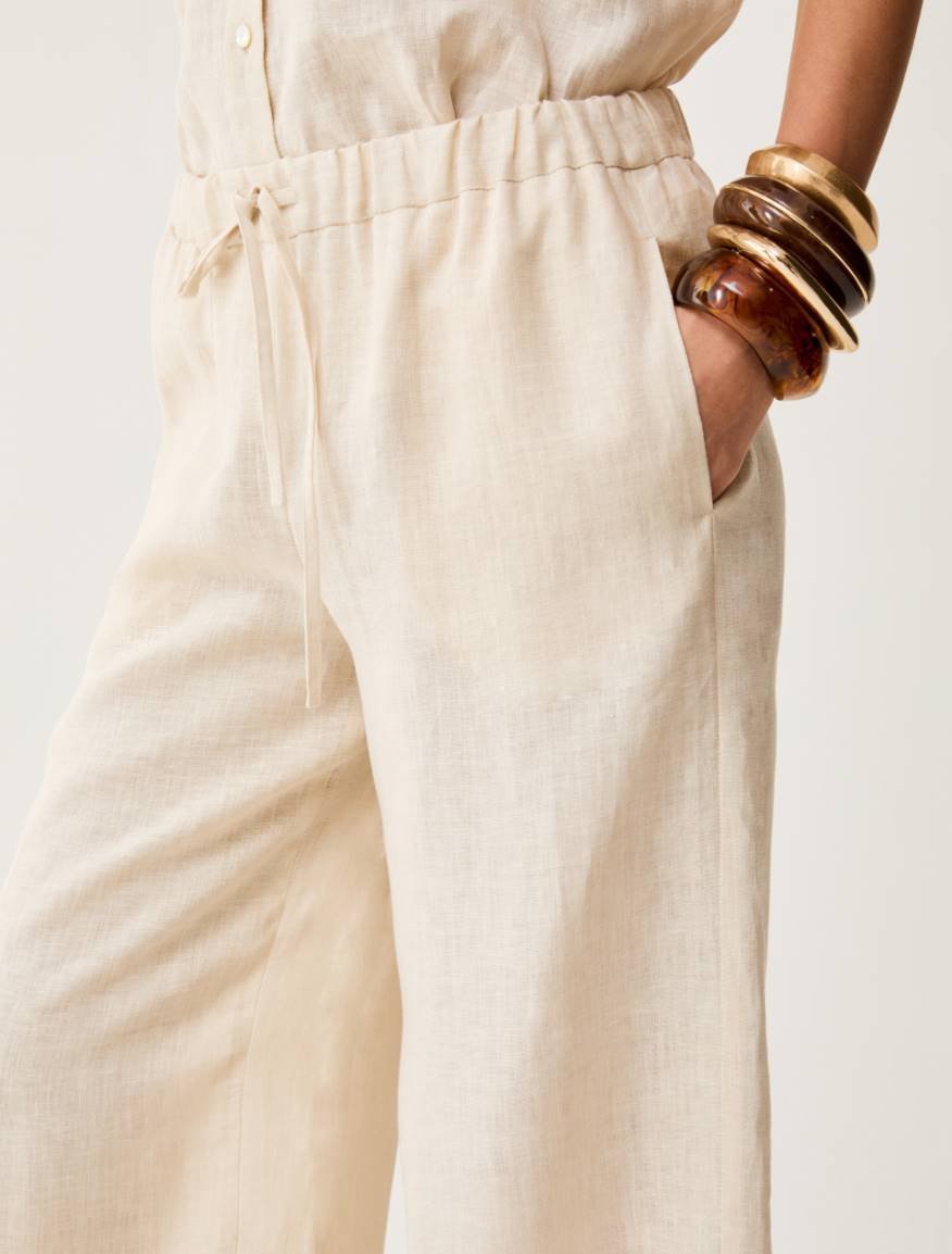 Wide-fit pure linen trousers - ECRU - Pennyblack - 4