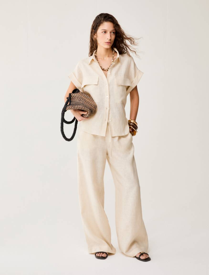 Wide-fit pure linen trousers - ECRU - Pennyblack - 5