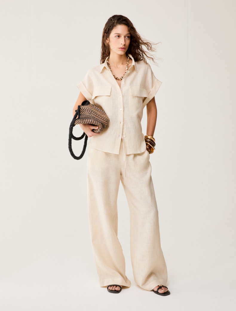 Wide-fit pure linen trousers - ECRU - pennyblack