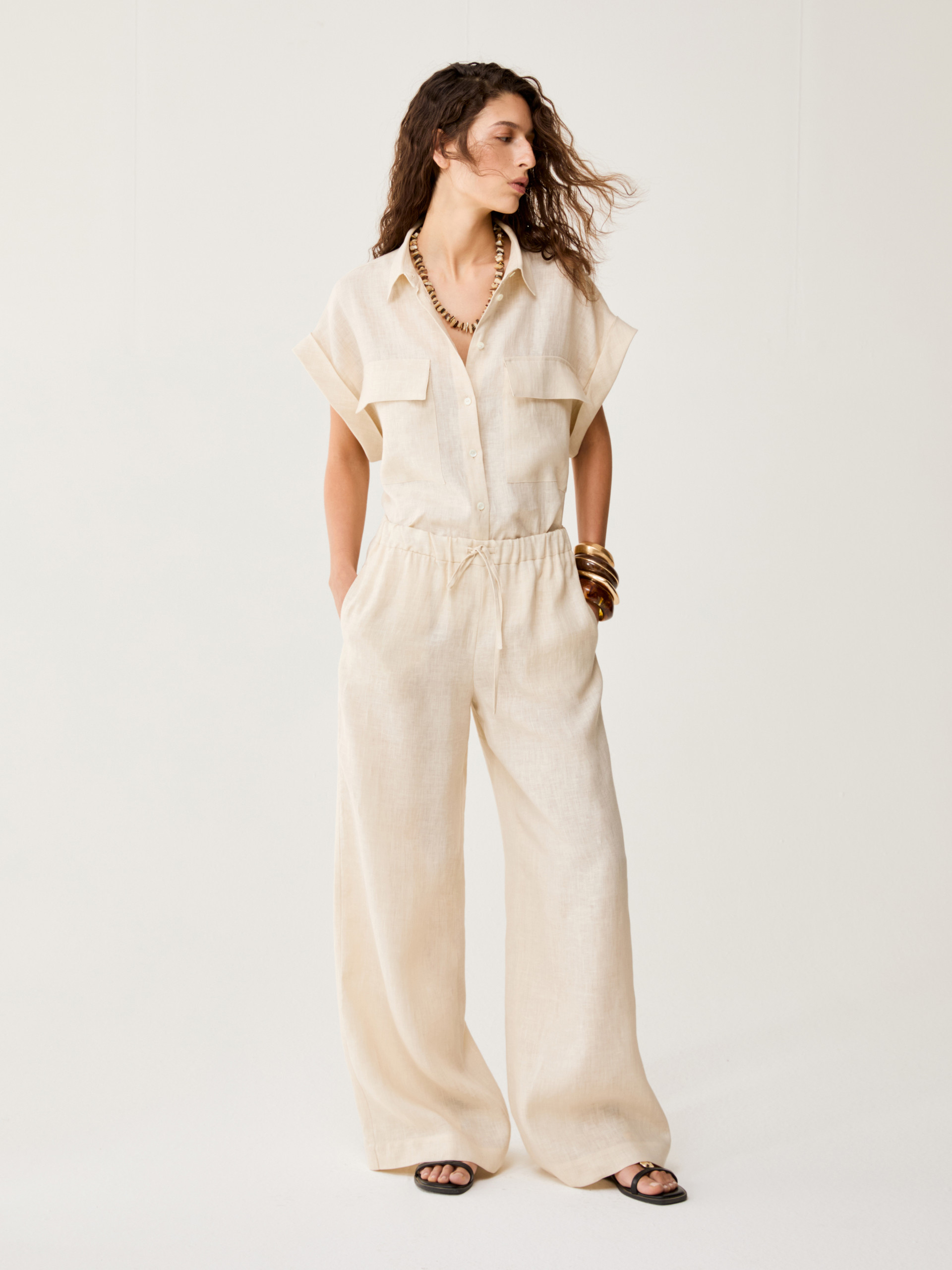 Wide-fit pure linen trousers - ECRU - pennyblack