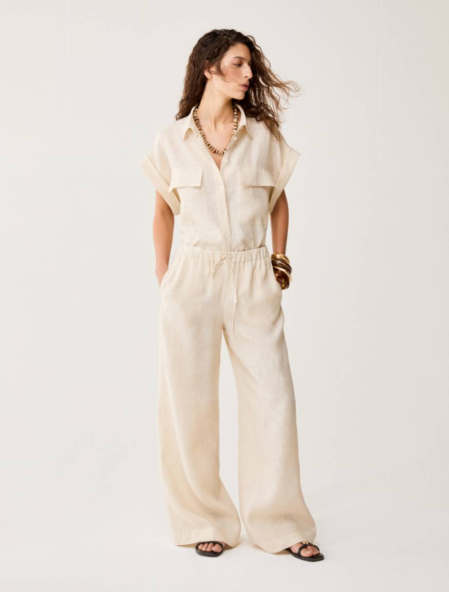 Wide-fit pure linen trousers - ECRU - Pennyblack