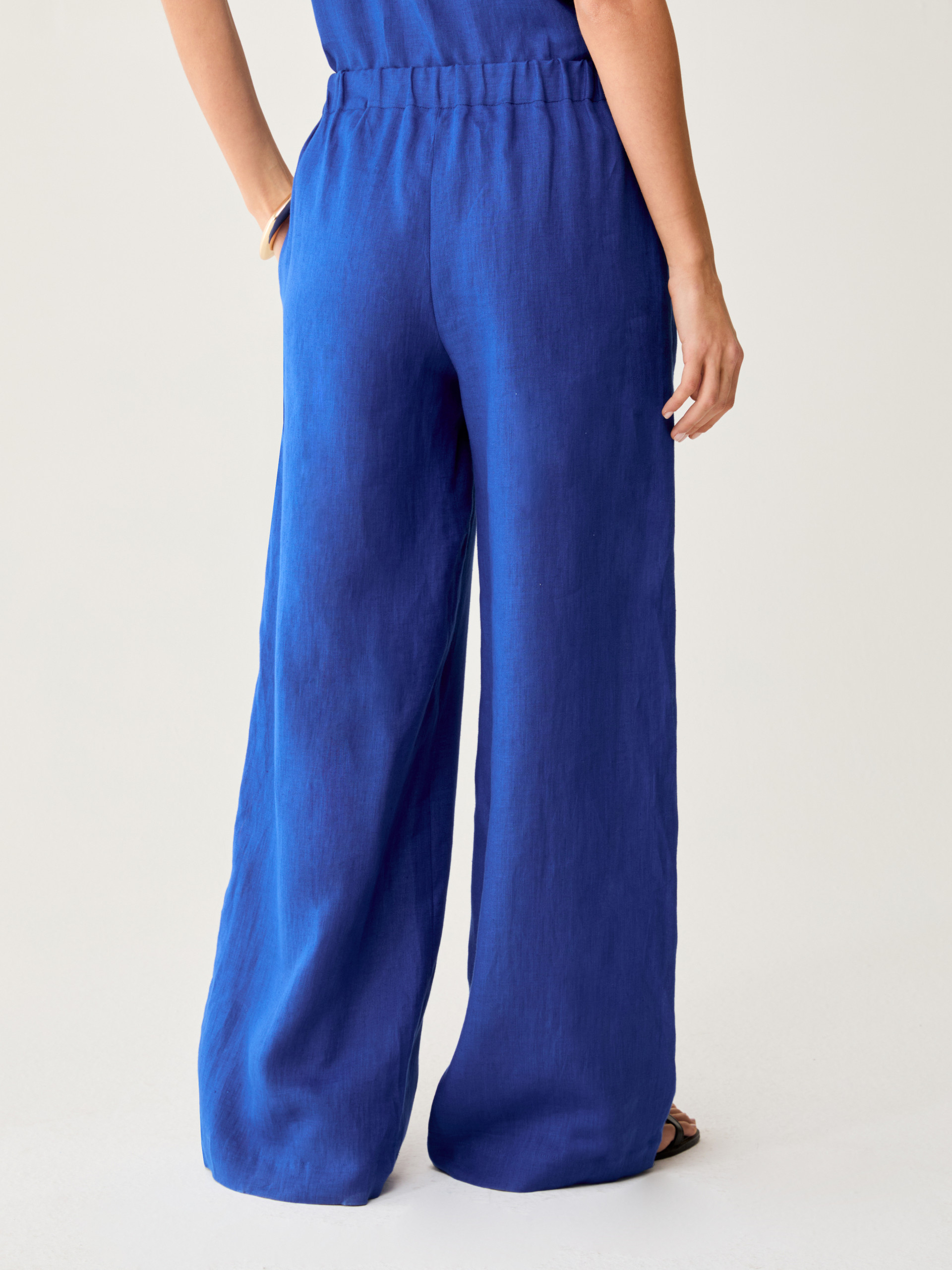 Wide-fit pure linen trousers - ELECTRIC BLUE - pennyblack