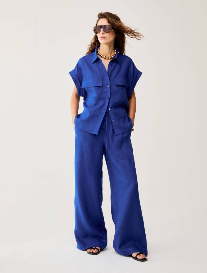 Wide-fit pure linen trousers - ELECTRIC BLUE - Pennyblack - 5