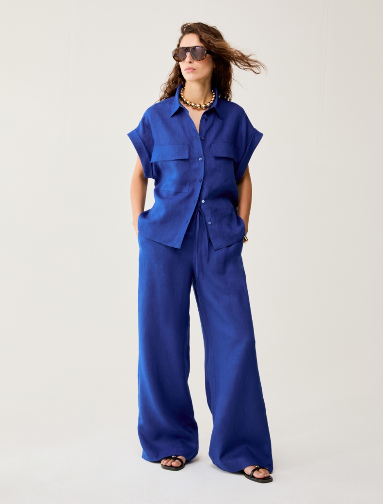 Wide-fit pure linen trousers - ELECTRIC BLUE - pennyblack