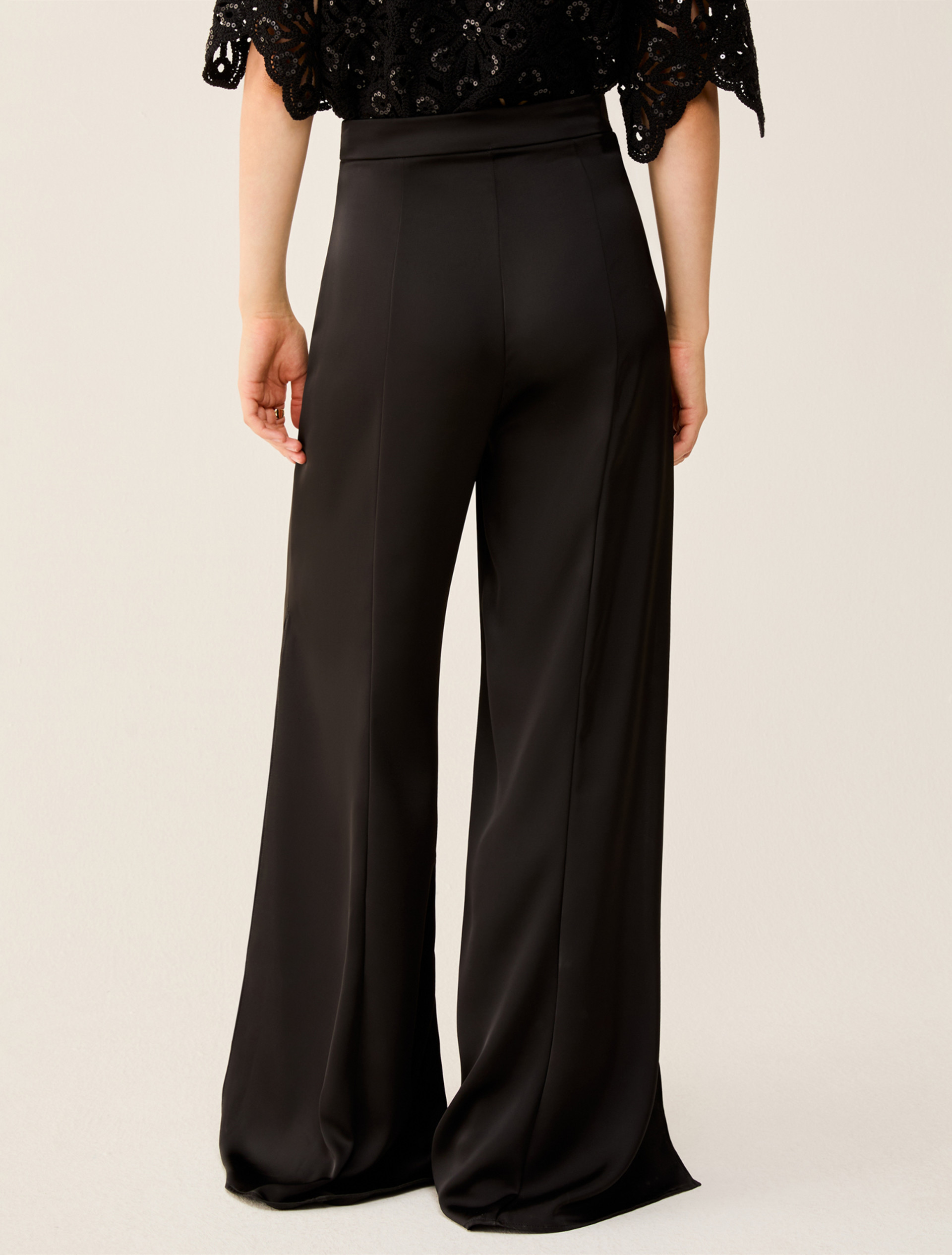 Double satin wide-leg trousers - BLACK - pennyblack