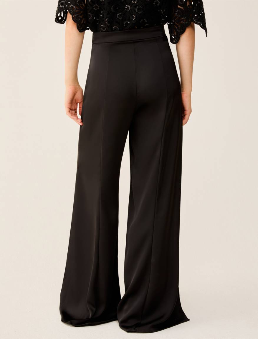 Double satin wide-leg trousers - BLACK - Pennyblack - 3