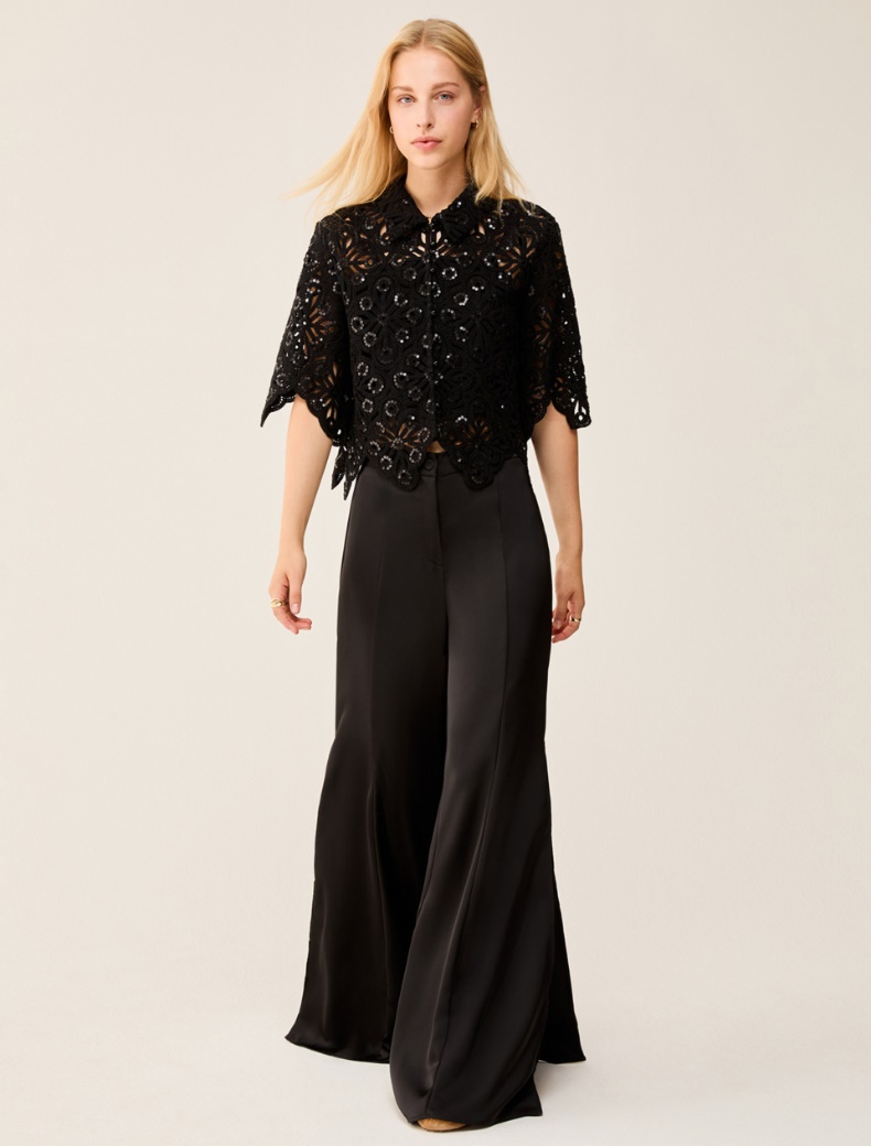Double satin wide-leg trousers - BLACK - pennyblack