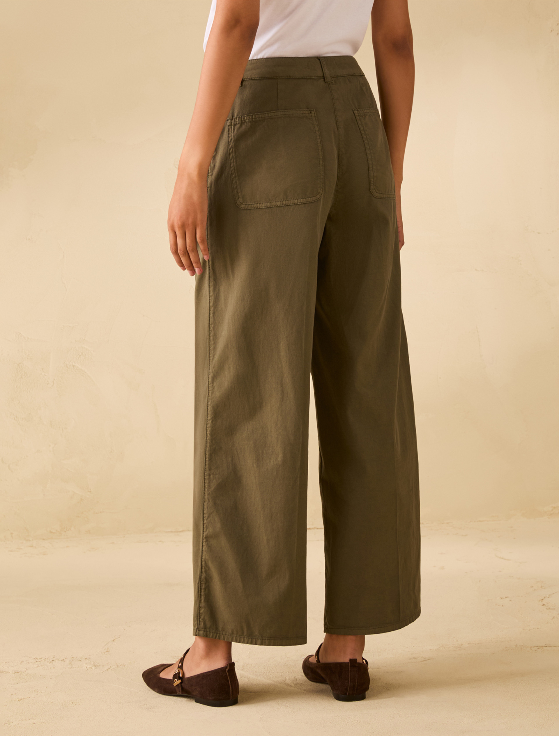 Wide-fit cotton piqué trousers - KAKI - pennyblack