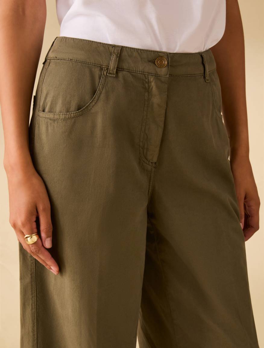 Wide-fit cotton piqué trousers - KAKI - Pennyblack - 4