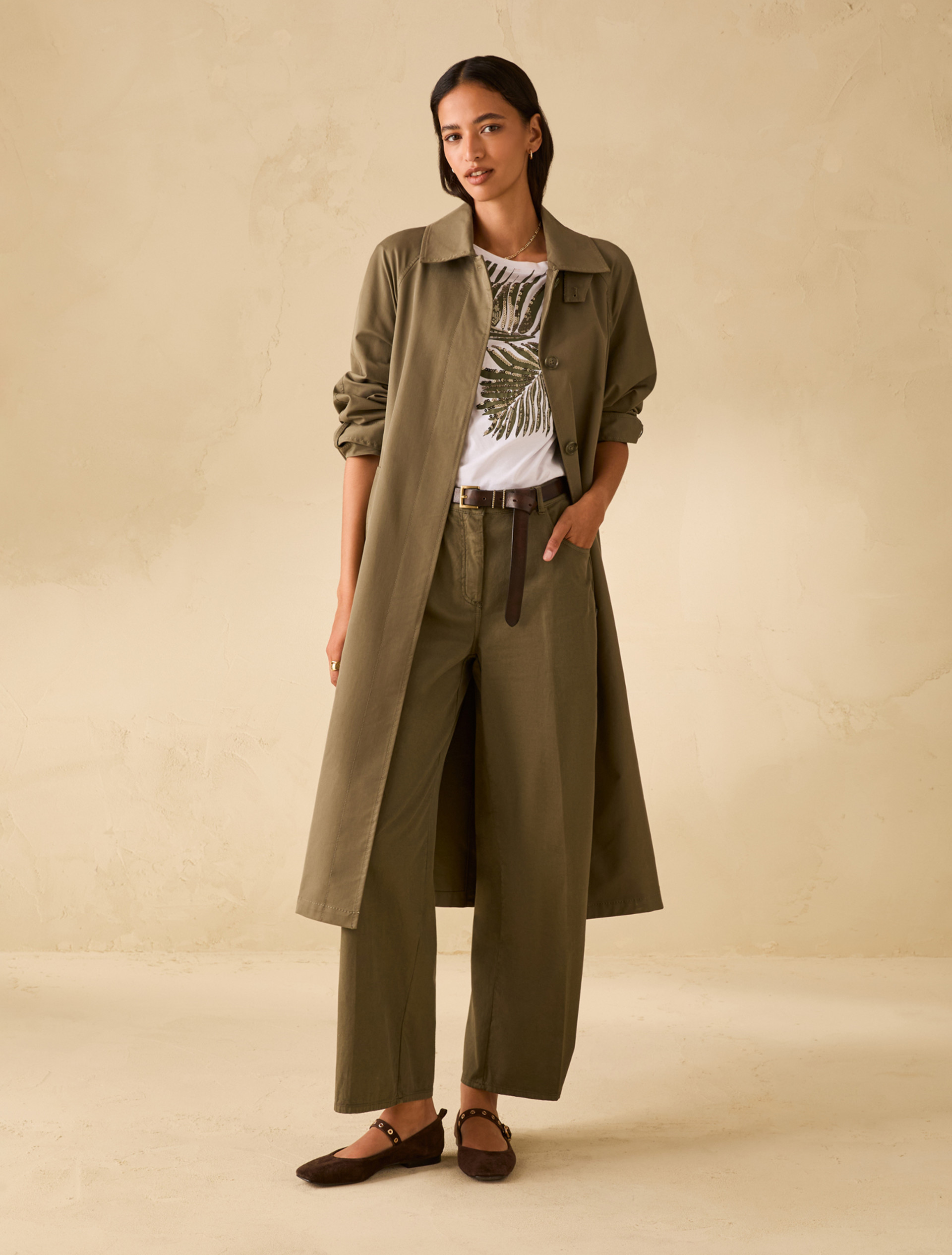 Wide-fit cotton piqué trousers - KAKI - pennyblack