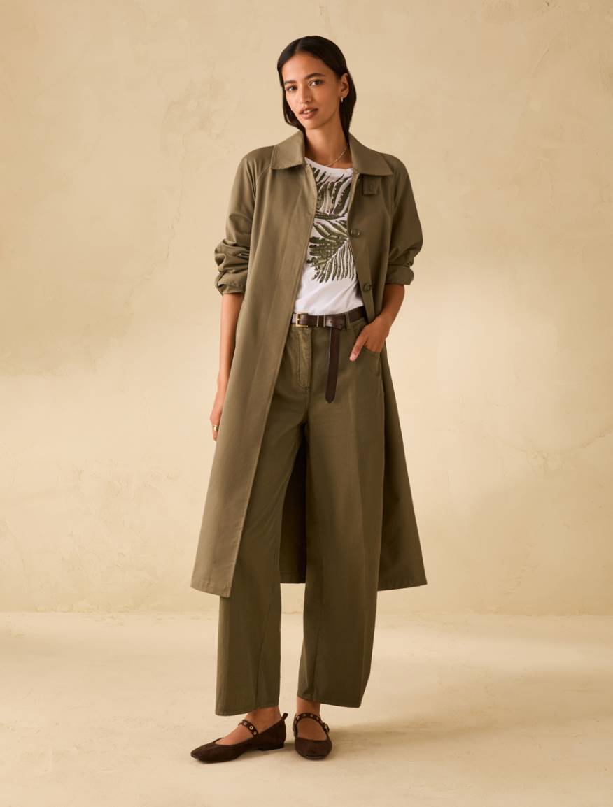 Wide-fit cotton piqué trousers - KAKI - Pennyblack