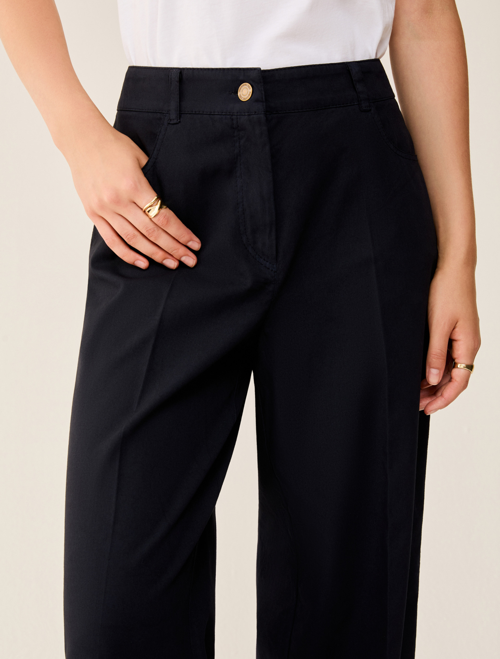 Wide-fit cotton piqué trousers - NAVY - pennyblack