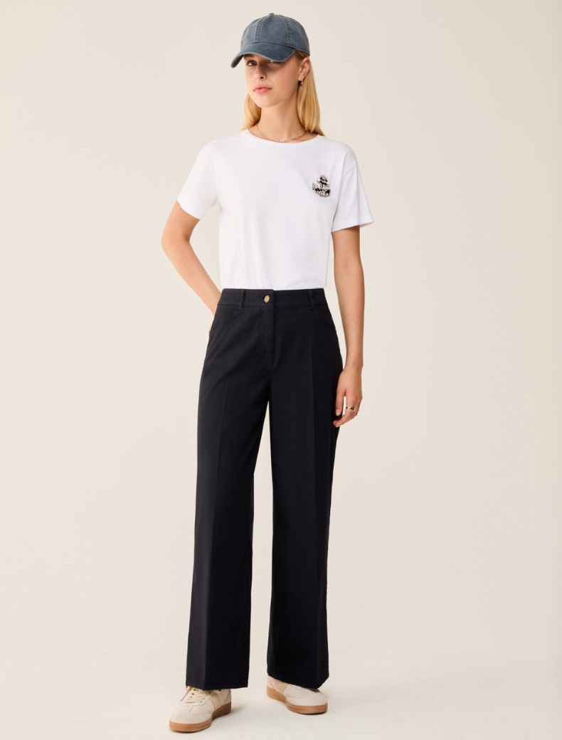 Wide-fit cotton piqué trousers - NAVY - pennyblack