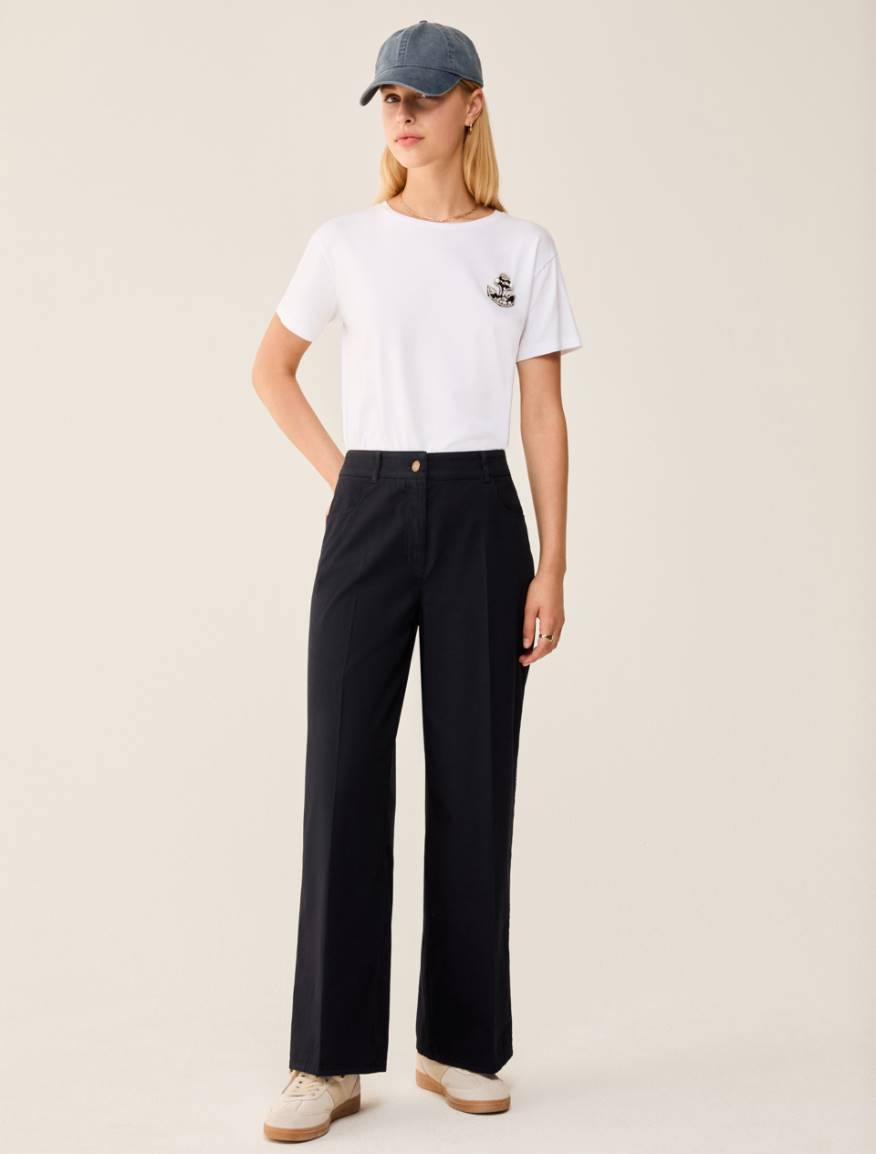 Wide-fit cotton piqué trousers - NAVY - Pennyblack