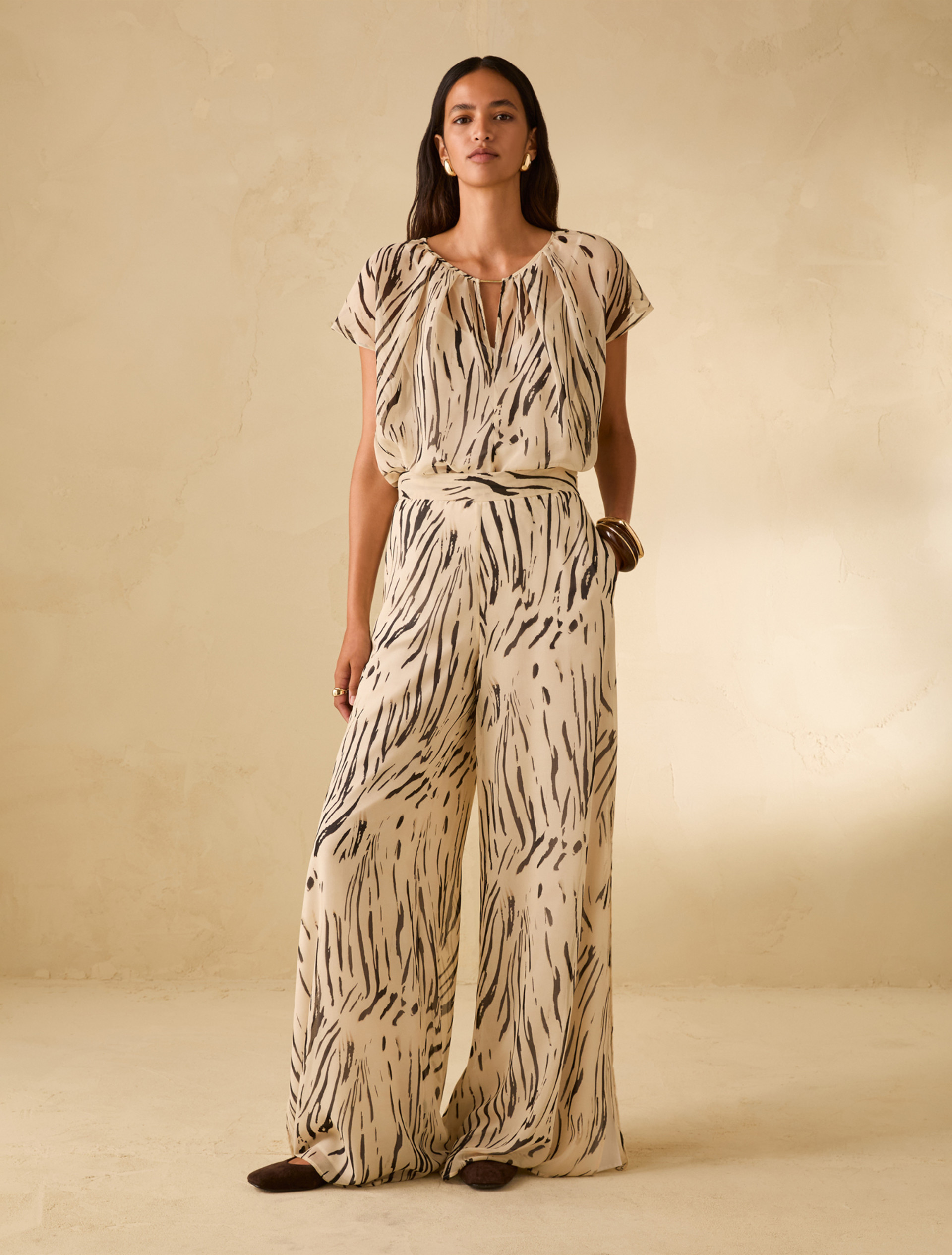Zebra-print georgette trousers - IVORY - pennyblack