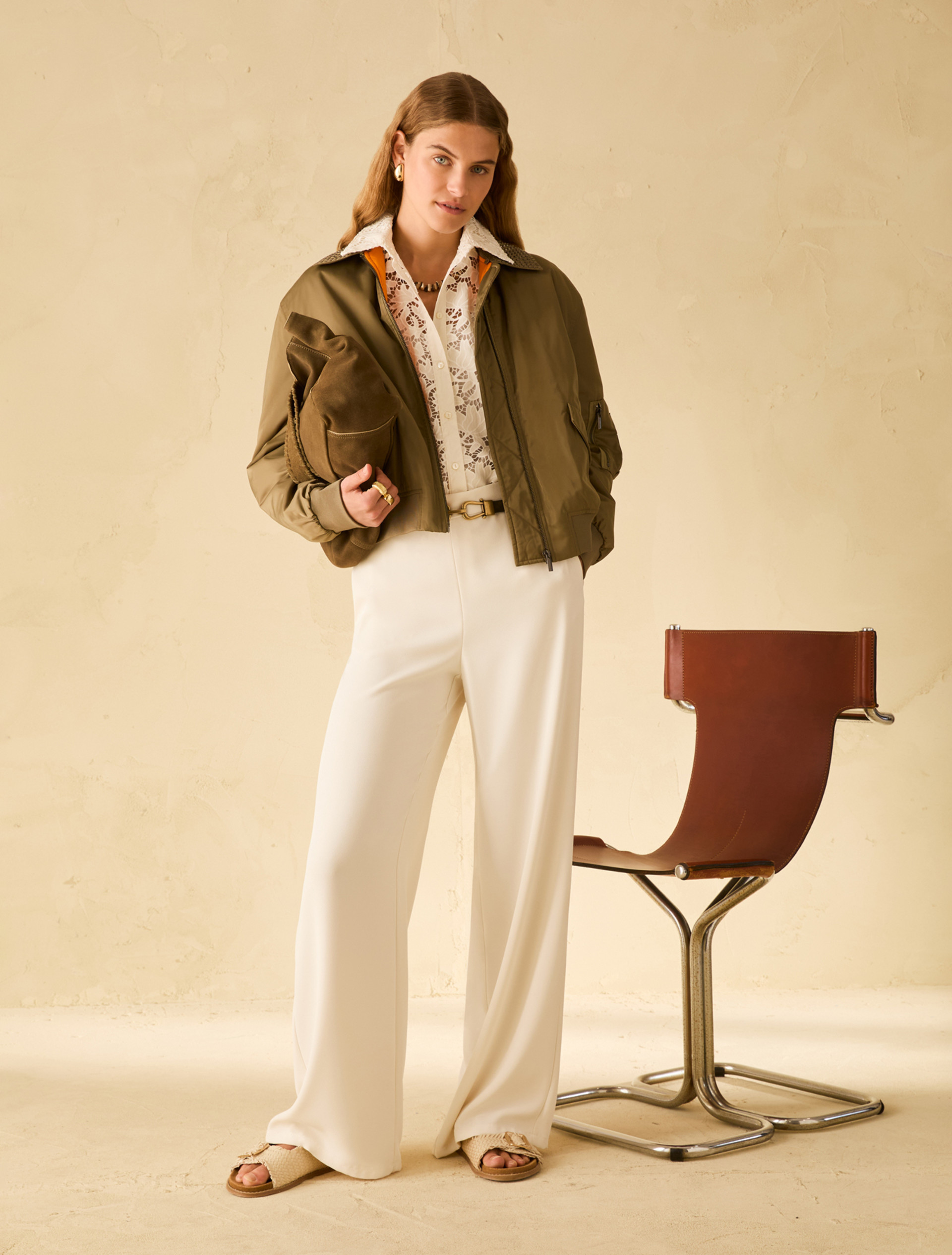 Sablé fabric wide-leg trousers - IVORY - pennyblack