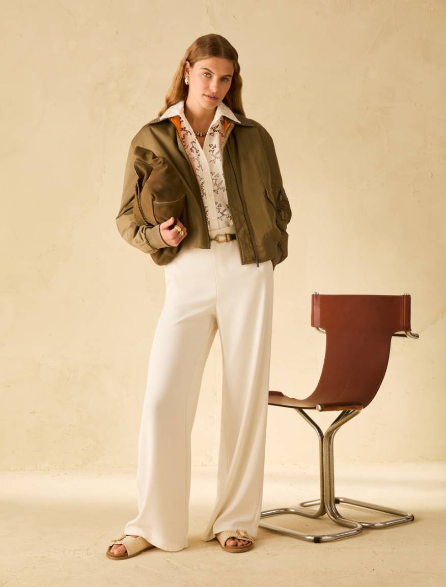 Sablé fabric wide-leg trousers - IVORY - Pennyblack - 5