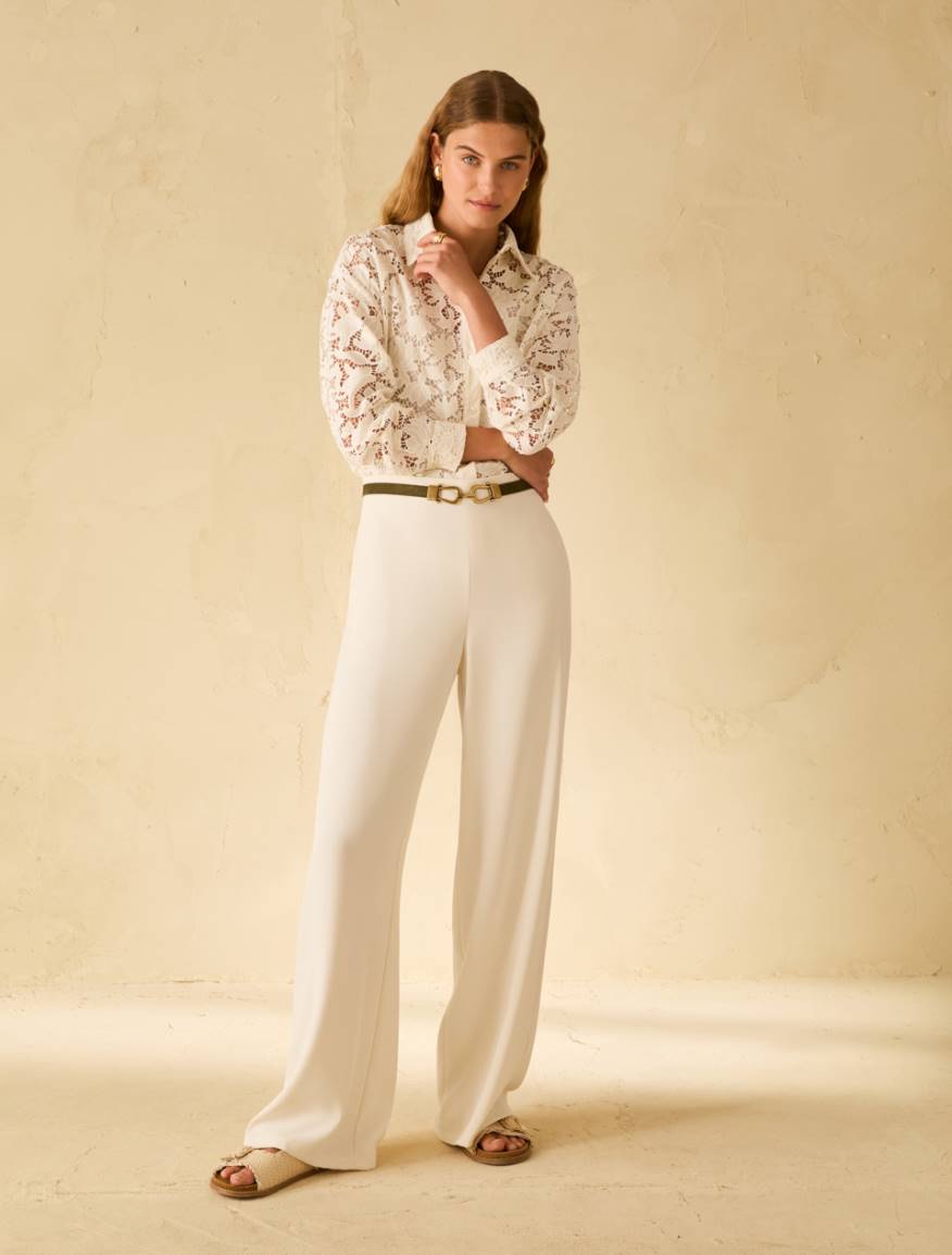 Sablé fabric wide-leg trousers - IVORY - Pennyblack