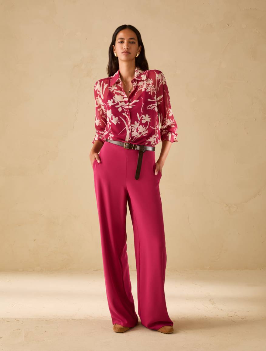 Sablé fabric wide-leg trousers - FUCHSIA - Pennyblack - 5