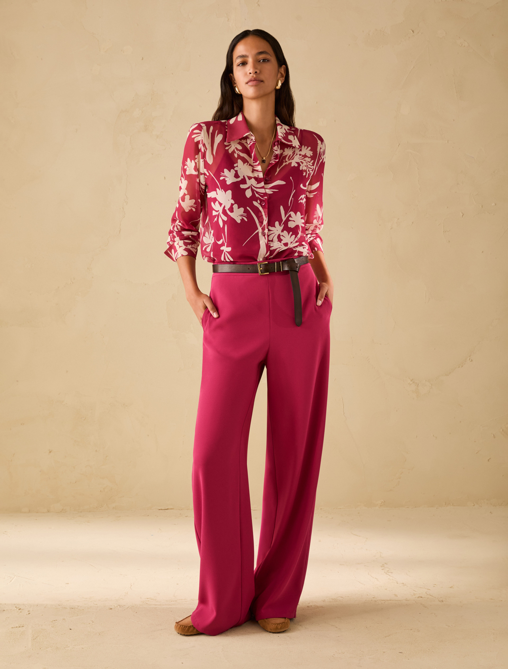 Sablé fabric wide-leg trousers - FUCHSIA - pennyblack