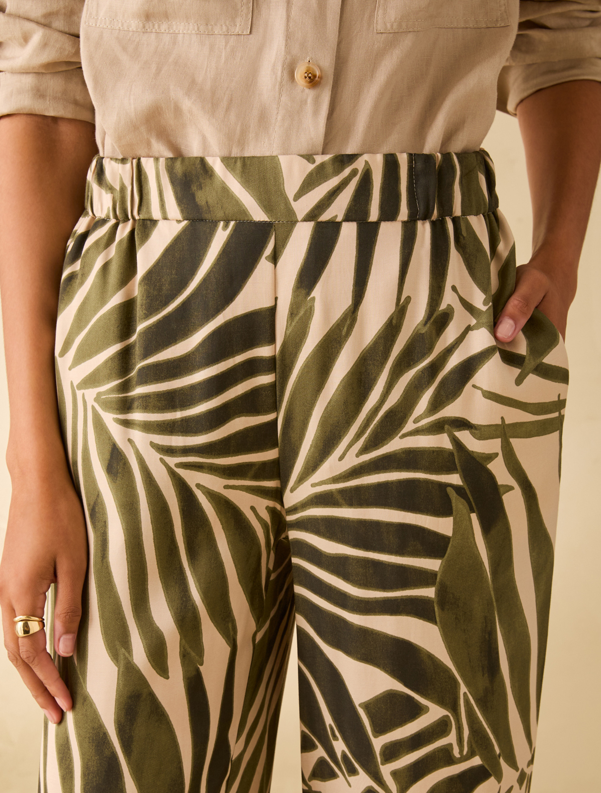 Flowing twill wide-leg trousers - BEIGE - pennyblack