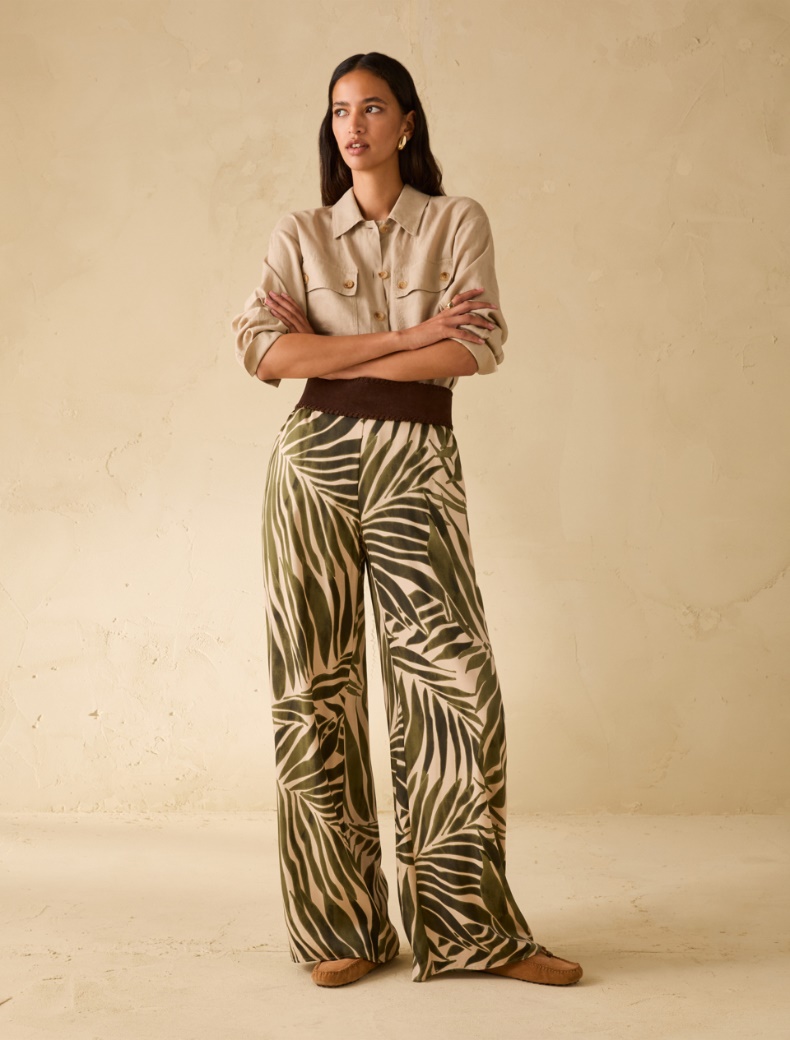 Flowing twill wide-leg trousers - BEIGE - pennyblack