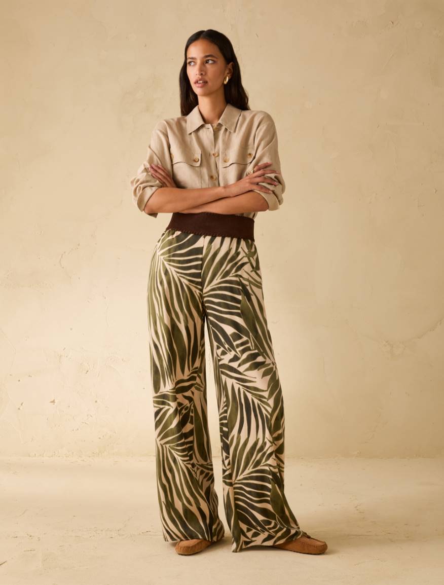 Flowing twill wide-leg trousers - BEIGE - Pennyblack