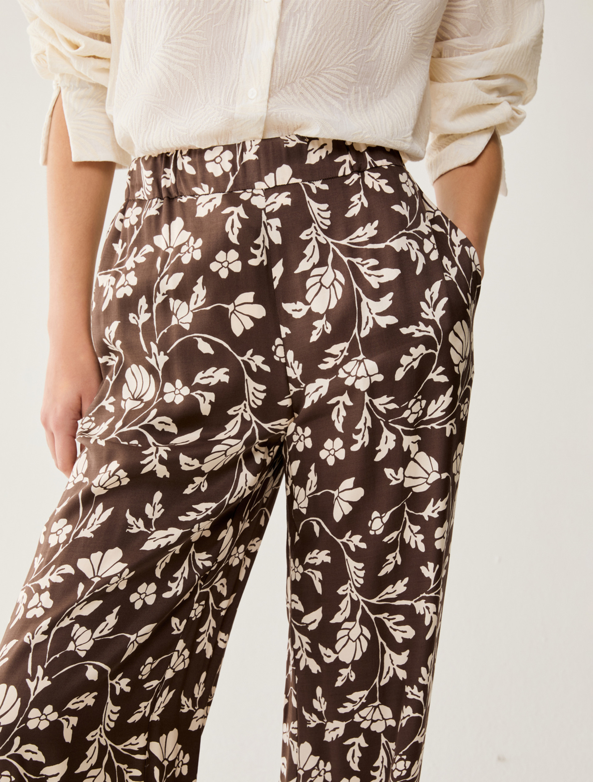Flowing twill wide-leg trousers - CHOCOLATE - pennyblack