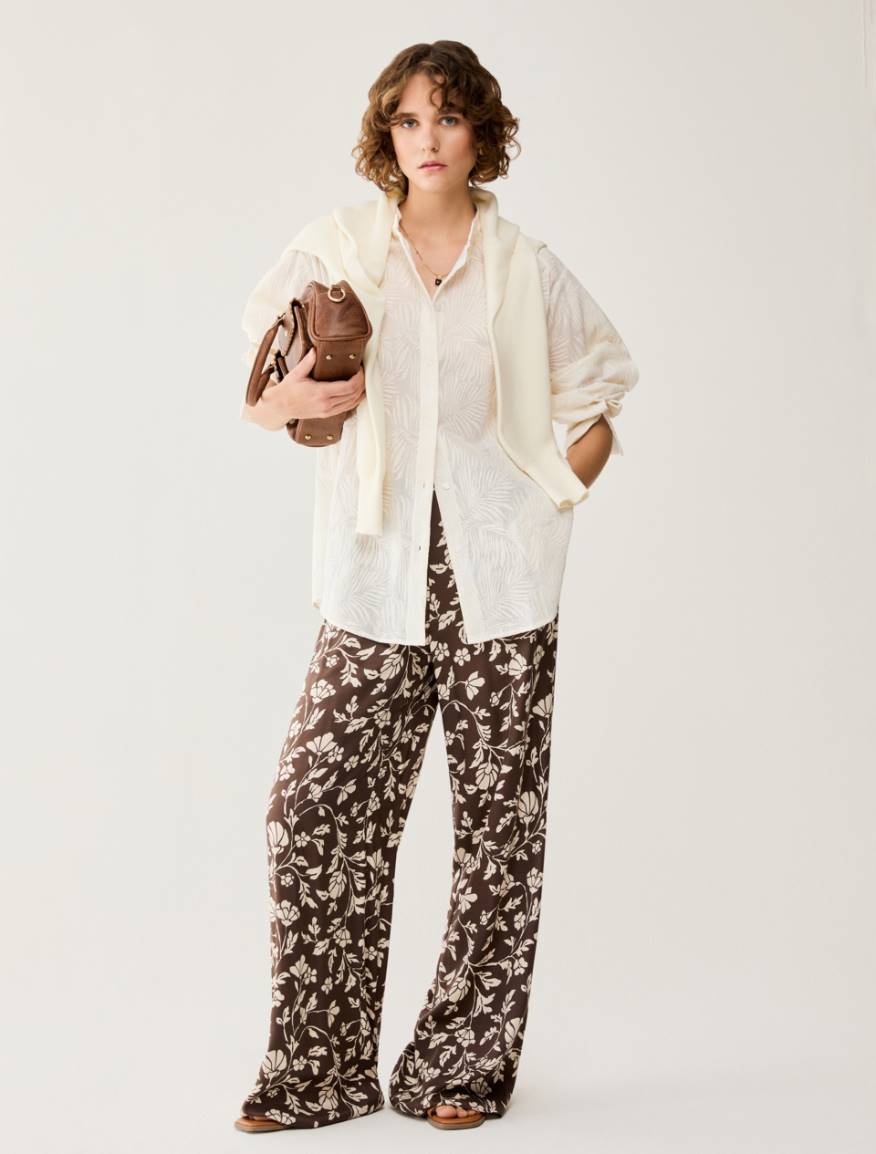 Flowing twill wide-leg trousers - CHOCOLATE - Pennyblack - 5