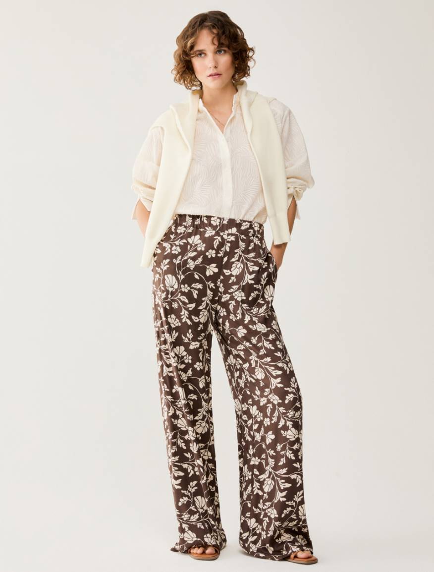 Flowing twill wide-leg trousers - CHOCOLATE - Pennyblack