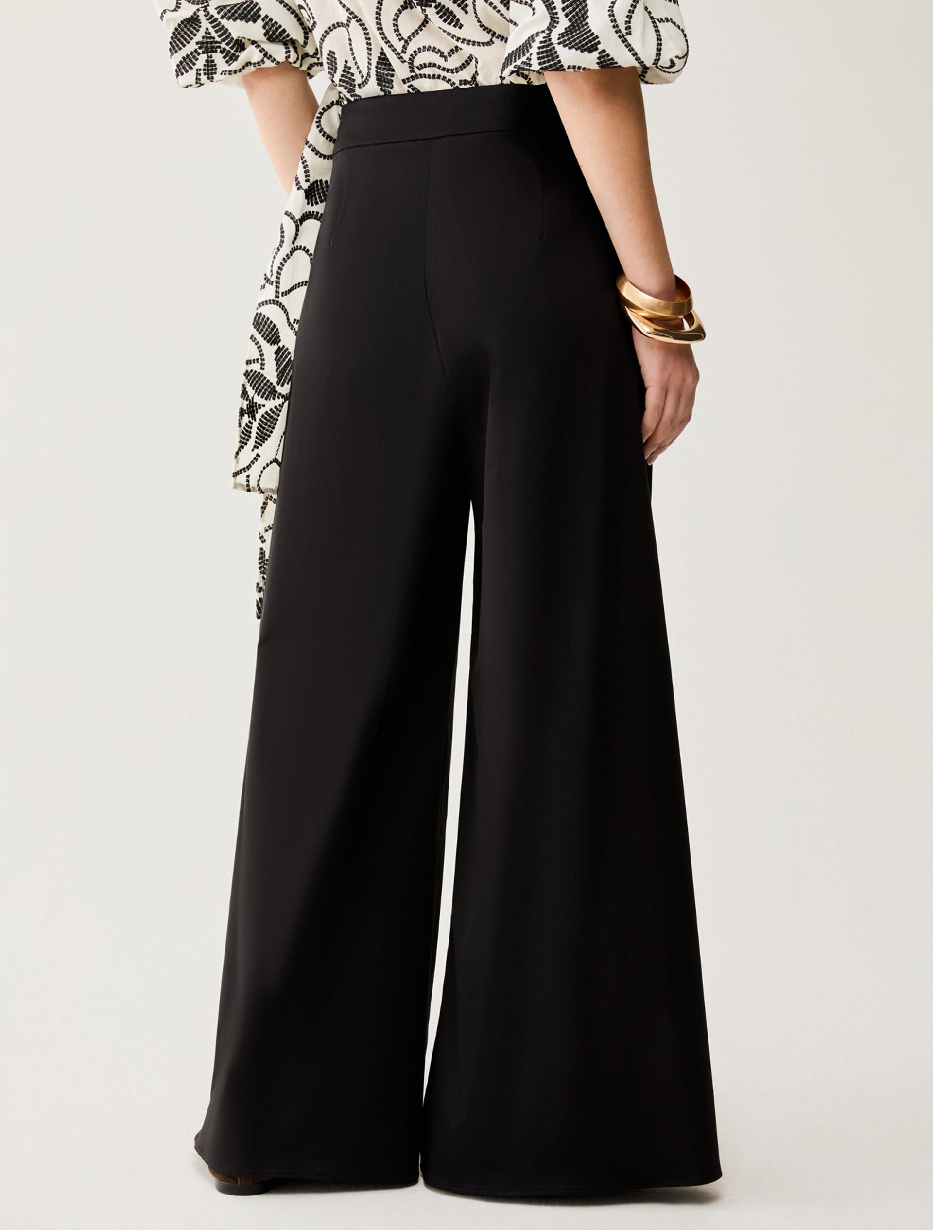 Cotton-blend wide-leg trousers - BLACK - pennyblack