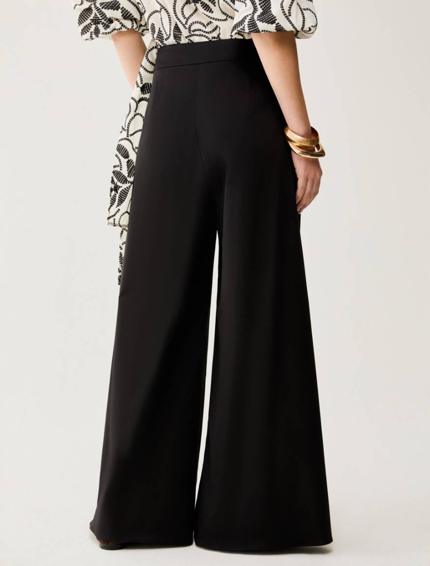 Cotton-blend wide-leg trousers - BLACK - Pennyblack - 3