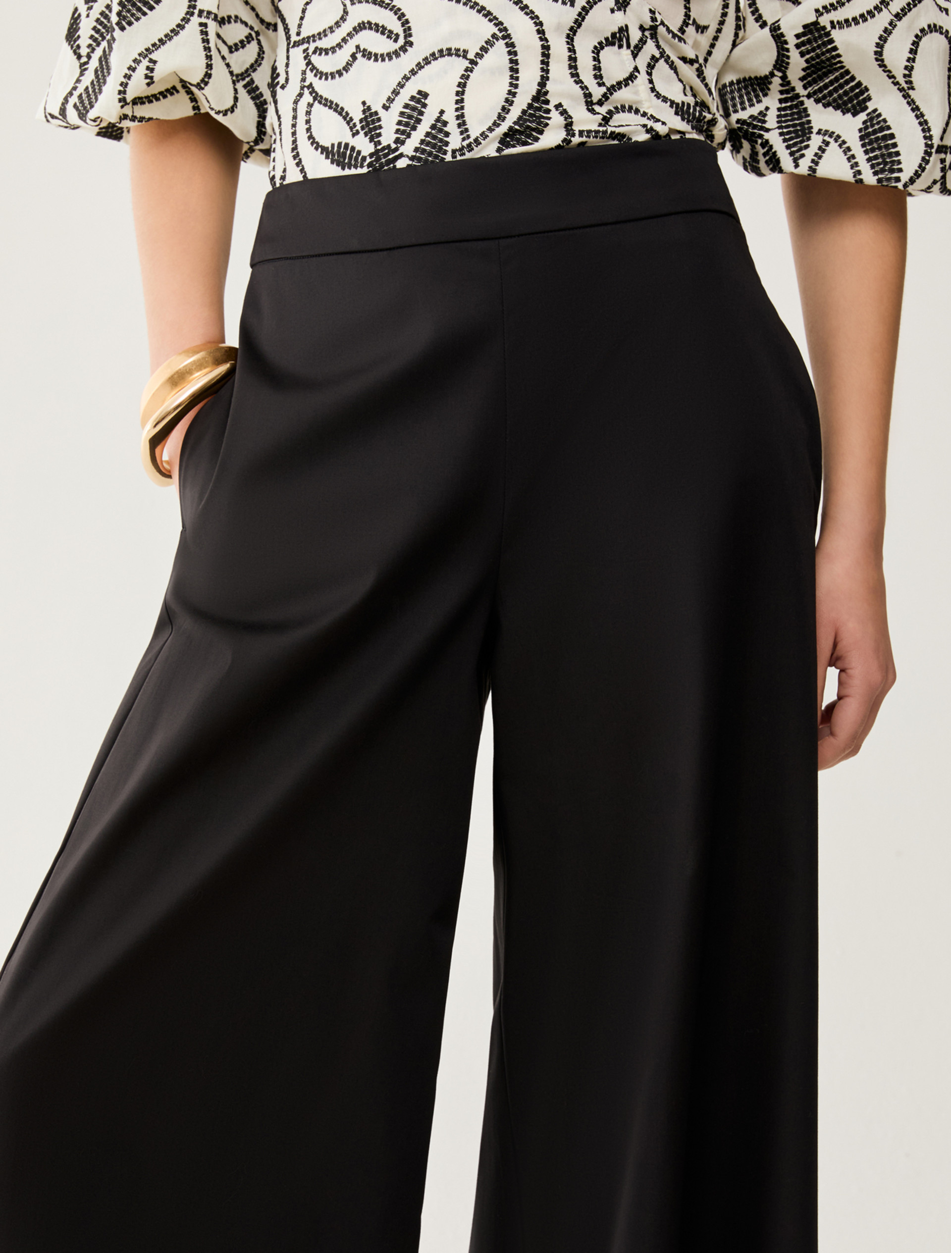 Cotton-blend wide-leg trousers - BLACK - pennyblack