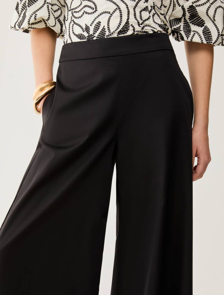 Cotton-blend wide-leg trousers - BLACK - Pennyblack - 4