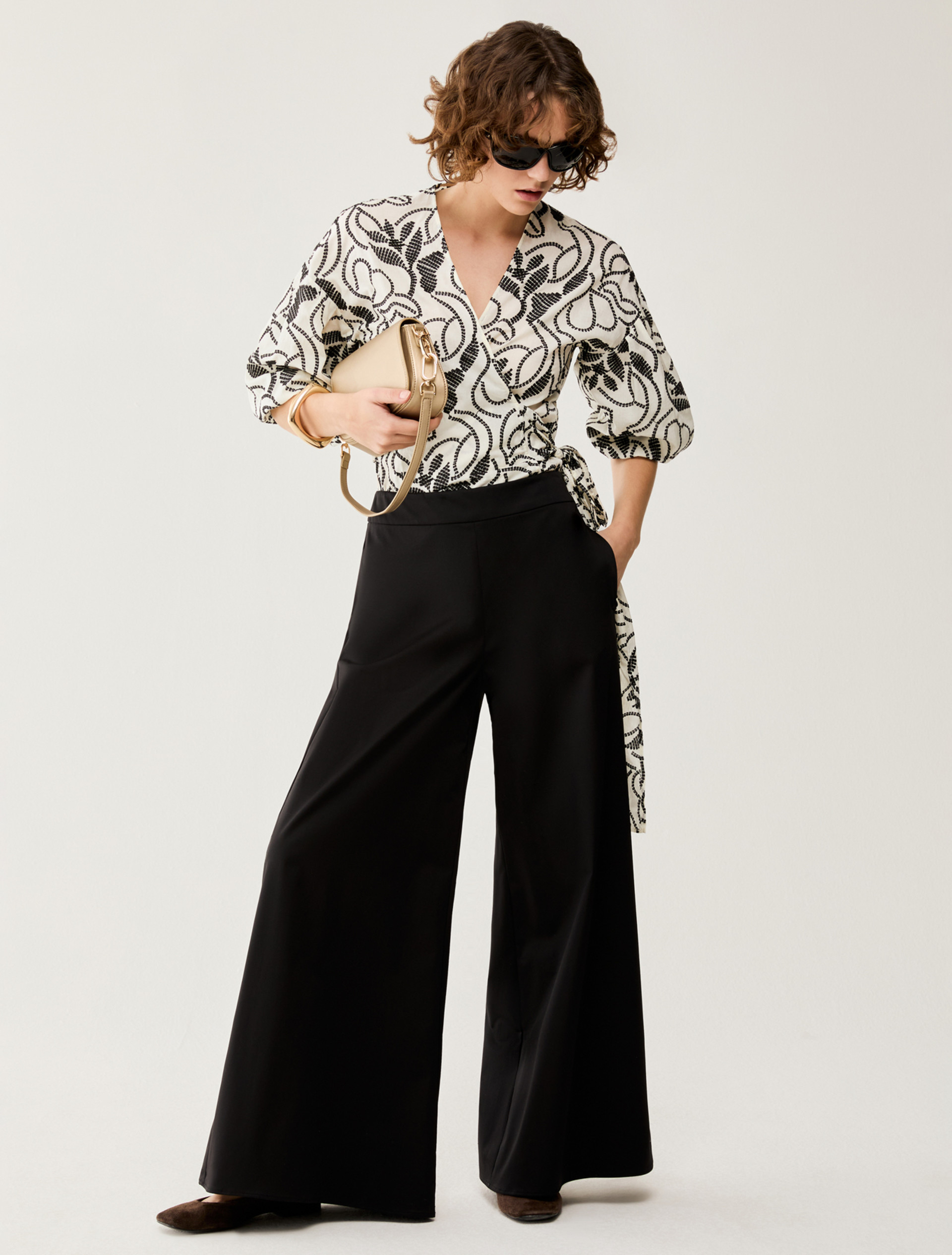 Cotton-blend wide-leg trousers - BLACK - pennyblack