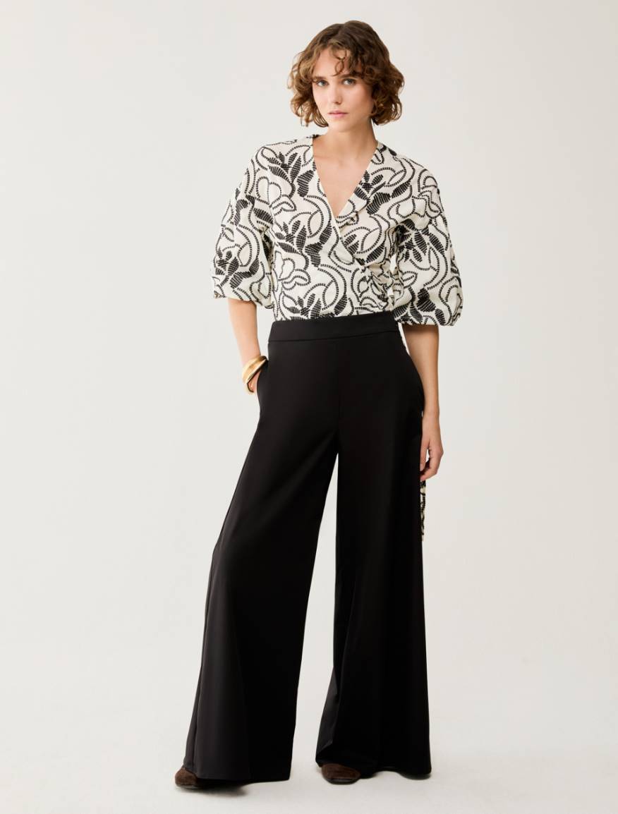 Cotton-blend wide-leg trousers - BLACK - Pennyblack
