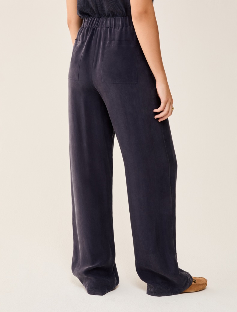 Flowing fabric wide-leg trousers - NAVY - pennyblack
