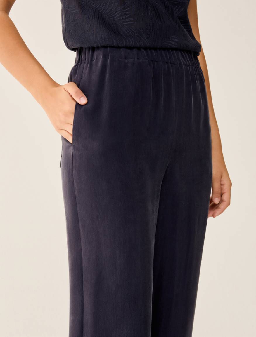 Flowing fabric wide-leg trousers - NAVY - Pennyblack - 4