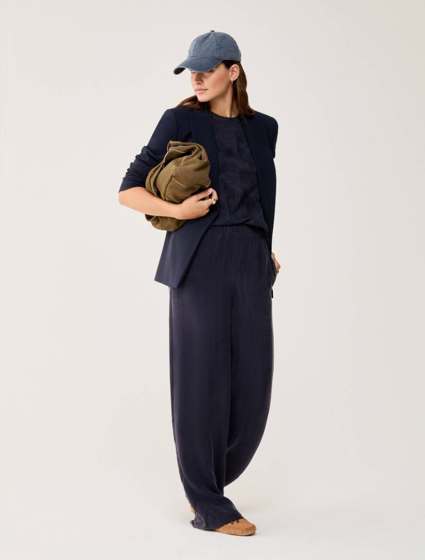Flowing fabric wide-leg trousers - NAVY - Pennyblack - 5