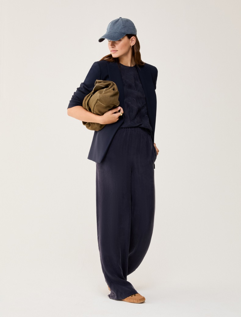 Flowing fabric wide-leg trousers - NAVY - pennyblack